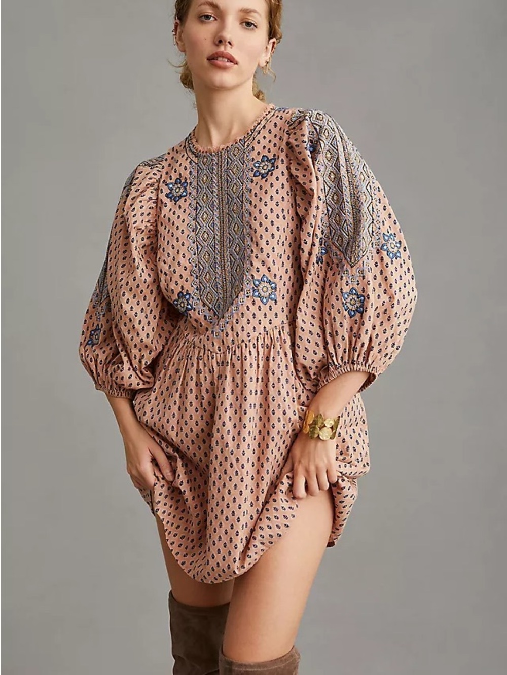 By Anthropologie Embroidered Tunic Mini Dress Medium Dress - Picture 3 of 7